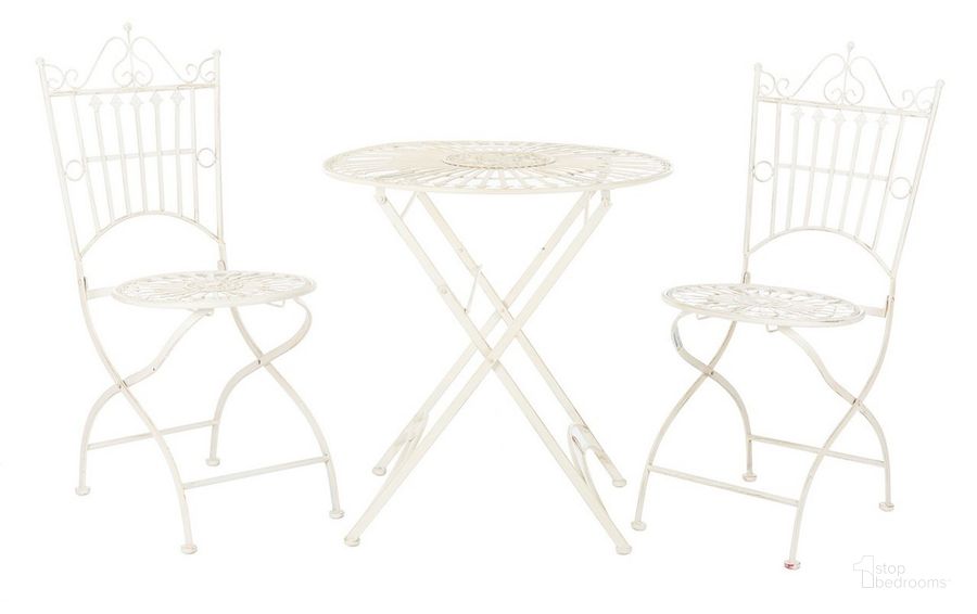 The appearance of Belen Bistro Set, One Table And Two Chairs PAT5020A designed by Safavieh in the modern / contemporary interior design. This pearl white piece of furniture  was selected by 1StopBedrooms from Belen Collection to add a touch of cosiness and style into your home. Sku: PAT5020A. Product Type: Bistro & Pub Set. Material: Iron. Image1