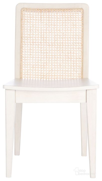 The appearance of Benicio Rattan Dining Chair Set of 2 in White and Natural designed by Safavieh in the coastal interior design. This white and natural piece of furniture  was selected by 1StopBedrooms from Benicio Collection to add a touch of cosiness and style into your home. Sku: DCH1005B-SET2. Material: Wood. Product Type: Dining Chair. Image1