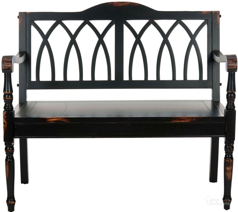 The appearance of Benjamin Distressed Black Bench designed by Safavieh in the traditional interior design. This distressed black piece of furniture  was selected by 1StopBedrooms from Benjamin Collection to add a touch of cosiness and style into your home. Sku: AMH6500B. Material: Wood. Product Type: Bench. Image1