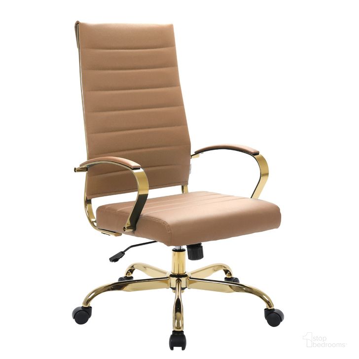 The appearance of Benmar High Back Leather Office Chair In Light Brown designed by LeisureMod in the transitional interior design. This light brown piece of furniture  was selected by 1StopBedrooms from Benmar Collection to add a touch of cosiness and style into your home. Sku: BOTG19LBRL. Material: Faux Leather. Product Type: Office Chair. Image1