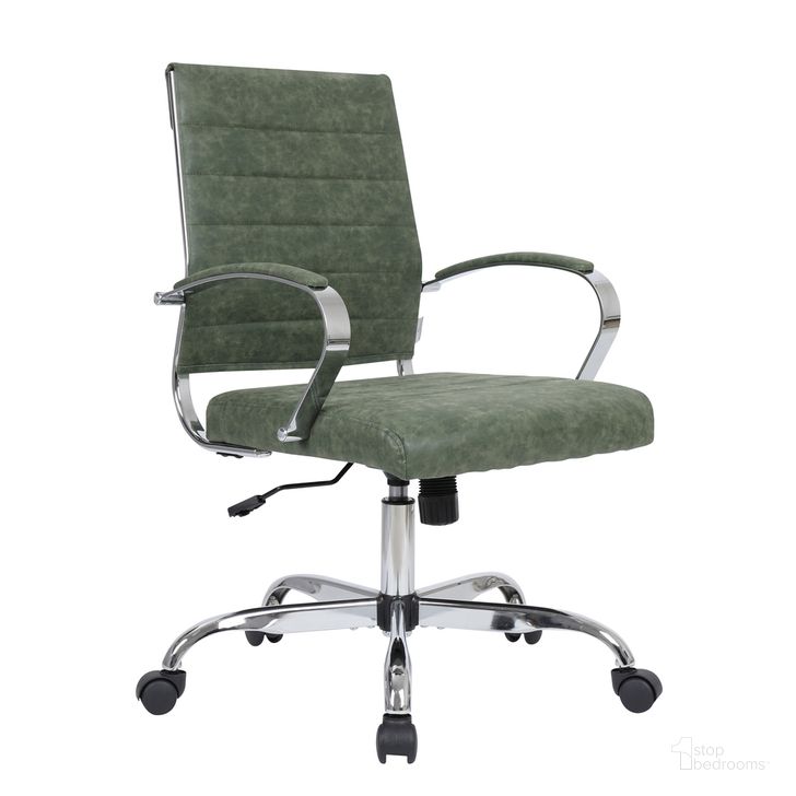 The appearance of Benmar Leather Office Chair In Green designed by LeisureMod in the transitional interior design. This green piece of furniture  was selected by 1StopBedrooms from Benmar Collection to add a touch of cosiness and style into your home. Sku: BO19GL. Material: Faux Leather. Product Type: Office Chair. Image1