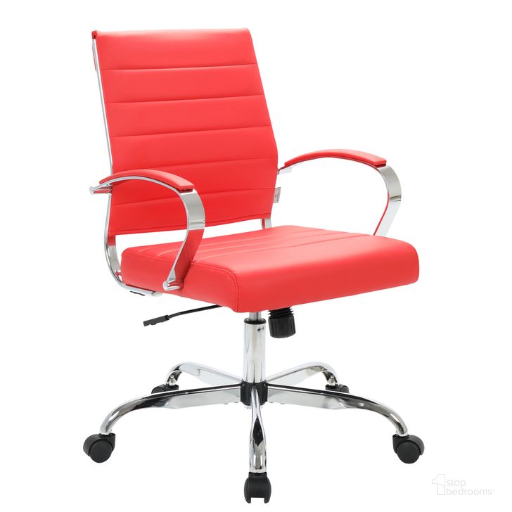 The appearance of Benmar Leather Office Chair In Red designed by LeisureMod in the transitional interior design. This red piece of furniture  was selected by 1StopBedrooms from Benmar Collection to add a touch of cosiness and style into your home. Sku: BO19RL. Material: Faux Leather. Product Type: Office Chair. Image1