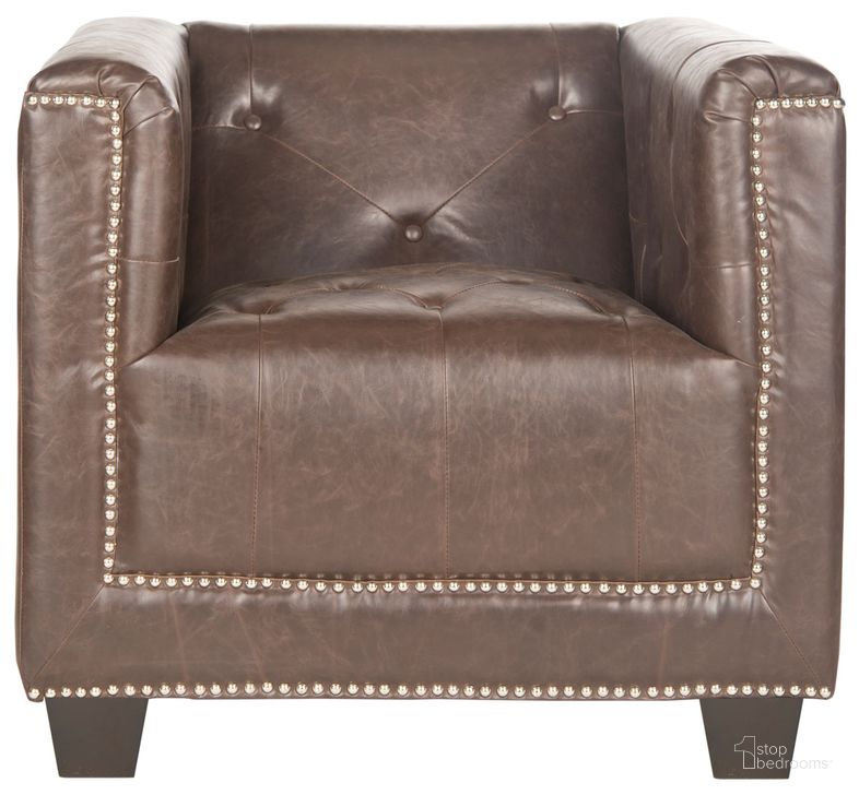 The appearance of Bentley Antique Brown and Espresso Club Chair with Silver Nailhead Detail designed by Safavieh in the glam interior design. This antique brown piece of furniture  was selected by 1StopBedrooms from Bentley Collection to add a touch of cosiness and style into your home. Sku: MCR4574D. Product Type: Accent Chair. Material: Stainless Steel. Image1