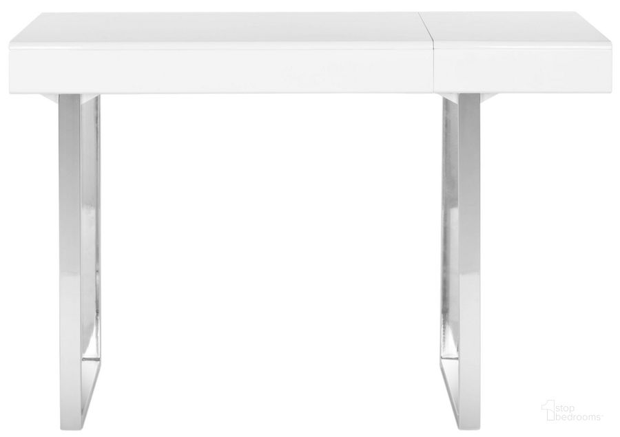 The appearance of Berkley White and Chrome Desk designed by Safavieh in the modern / contemporary interior design. This white and chrome piece of furniture  was selected by 1StopBedrooms from Safavieh FOX Collection to add a touch of cosiness and style into your home. Sku: FOX2200A. Product Type: Desk. Material: Iron. Image1