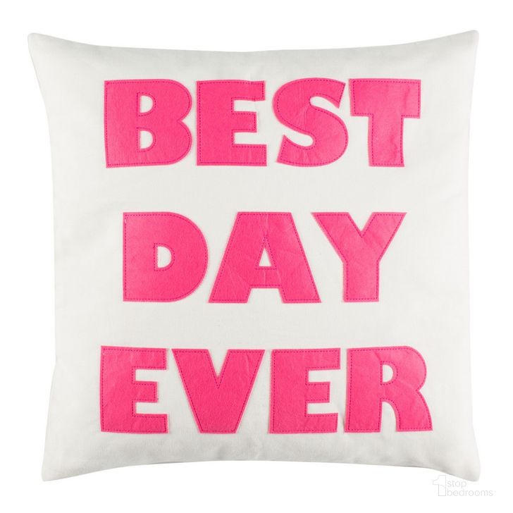 The appearance of Best Day Ever Pillow designed by Safavieh in the modern / contemporary interior design. This pink and white piece of furniture  was selected by 1StopBedrooms from Best Collection to add a touch of cosiness and style into your home. Sku: PLS7041A-1818. Material: Cotton. Product Type: Pillows and Throw. Image1