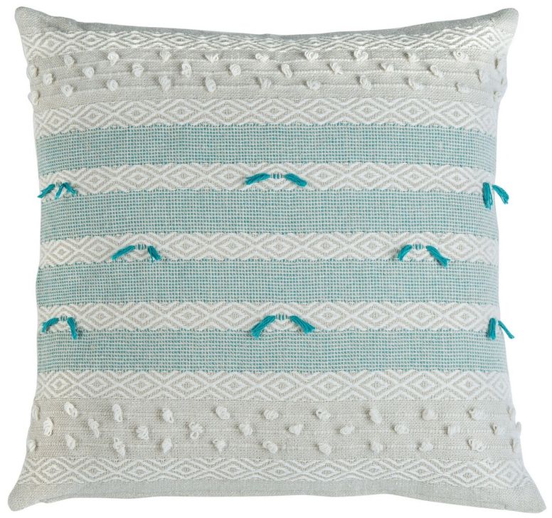 The appearance of Billi Pillow designed by Safavieh in the modern / contemporary interior design. This teal and beige piece of furniture  was selected by 1StopBedrooms from Safavieh PLS Collection to add a touch of cosiness and style into your home. Sku: PLS3507A-2020. Material: Cotton. Product Type: Pillows and Throw. Image1
