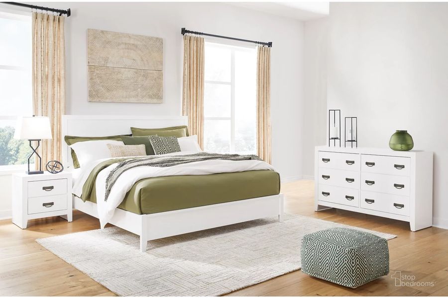 The appearance of Binterglen Bedroom Set In White designed by Signature Design by Ashley in the transitional interior design. This white piece of furniture  was selected by 1StopBedrooms from Binterglen Collection to add a touch of cosiness and style into your home. Sku: B427-81;B427-97;B427-92. Material: Wood. Product Type: Bedroom Set. Bed Size: Queen. Image1