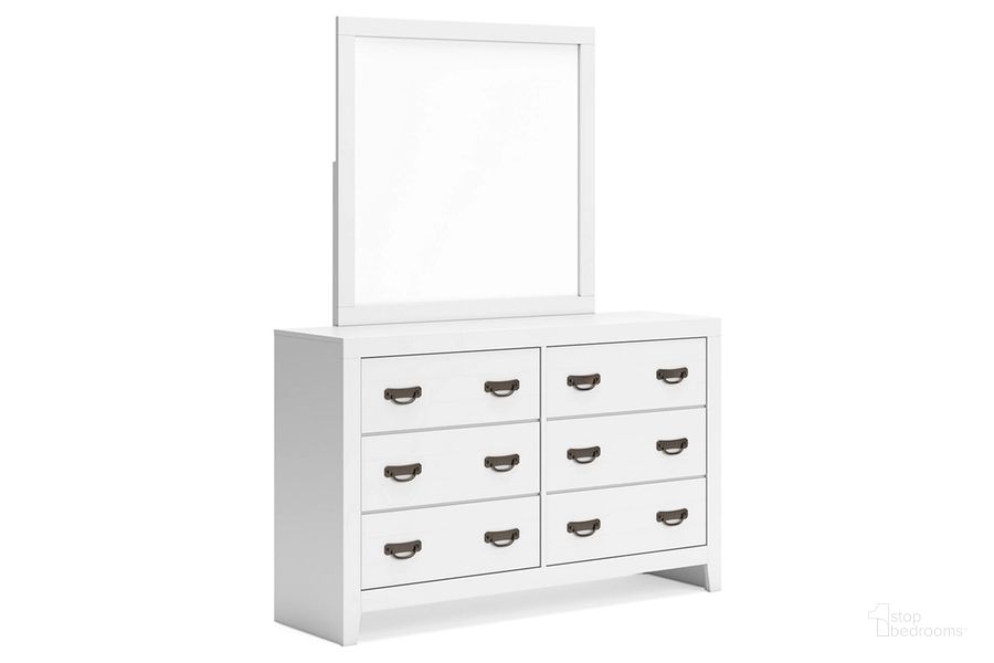 The appearance of Binterglen Dresser and Mirror In White designed by Signature Design by Ashley in the transitional interior design. This white piece of furniture  was selected by 1StopBedrooms from Binterglen Collection to add a touch of cosiness and style into your home. Sku: B427-31;B427-36. Material: Wood. Product Type: Dresser and Mirror. Image1