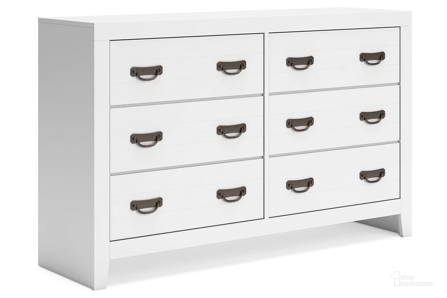 The appearance of Binterglen Dresser In White designed by Signature Design by Ashley in the transitional interior design. This white piece of furniture  was selected by 1StopBedrooms from Binterglen Collection to add a touch of cosiness and style into your home. Sku: B427-31. Material: Wood. Product Type: Dresser. Image1