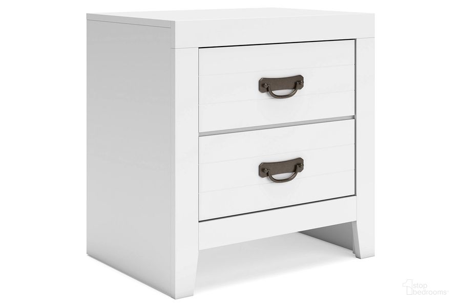 The appearance of Binterglen Nightstand In White designed by Signature Design by Ashley in the transitional interior design. This white piece of furniture  was selected by 1StopBedrooms from Binterglen Collection to add a touch of cosiness and style into your home. Sku: B427-92. Material: Wood. Product Type: Nightstand. Image1