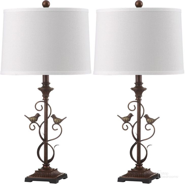 The appearance of Birdsong Oil-Rubbed Bronze 28 Inch Table Lamp with White Shade designed by Safavieh in the coastal interior design. This oil rubbed bronze finsh piece of furniture  was selected by 1StopBedrooms from Birdsong Collection to add a touch of cosiness and style into your home. Sku: LIT4325A-SET2. Product Type: Table Lamp. Image1