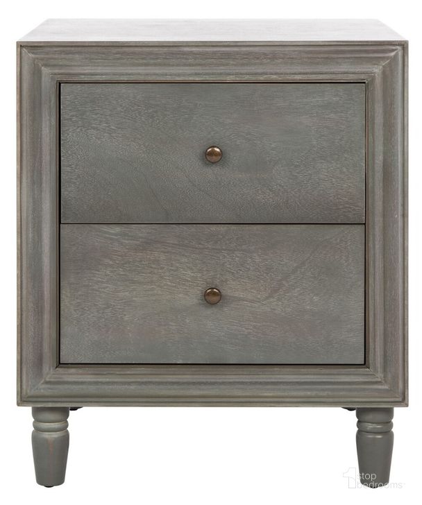 The appearance of Blaise French Gray Accent Stand with 2 Storage Drawers designed by Safavieh in the transitional interior design. This ash gray piece of furniture  was selected by 1StopBedrooms from Blaise Collection to add a touch of cosiness and style into your home. Sku: AMH6605B. Material: Wood. Product Type: Nightstand. Image1
