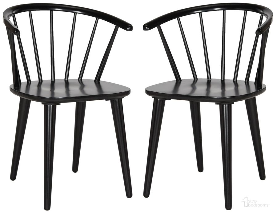 The appearance of Blanchard Black Curved Spindle Side Chair Set of 2 designed by Safavieh in the transitional interior design. This black piece of furniture  was selected by 1StopBedrooms from Blanchard Collection to add a touch of cosiness and style into your home. Sku: AMH8512A-SET2. Material: Wood. Product Type: Dining Chair. Image1