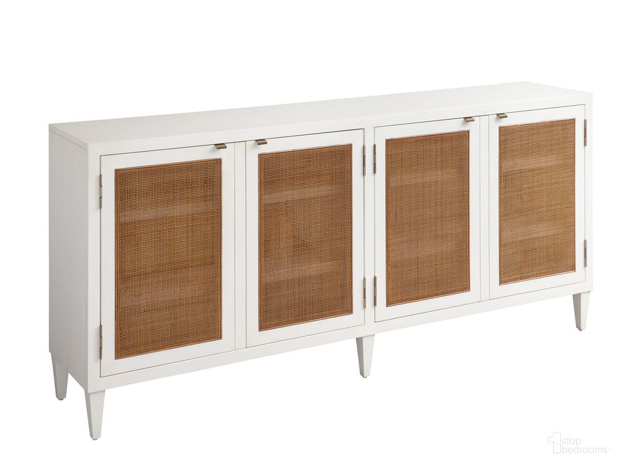 The appearance of Bluebird Media Console 01-0935-907 designed by Barclay Butera in the coastal interior design. This white and brown piece of furniture  was selected by 1StopBedrooms from Laguna Collection to add a touch of cosiness and style into your home. Sku: 01-0935-907. Product Type: Console. Image1
