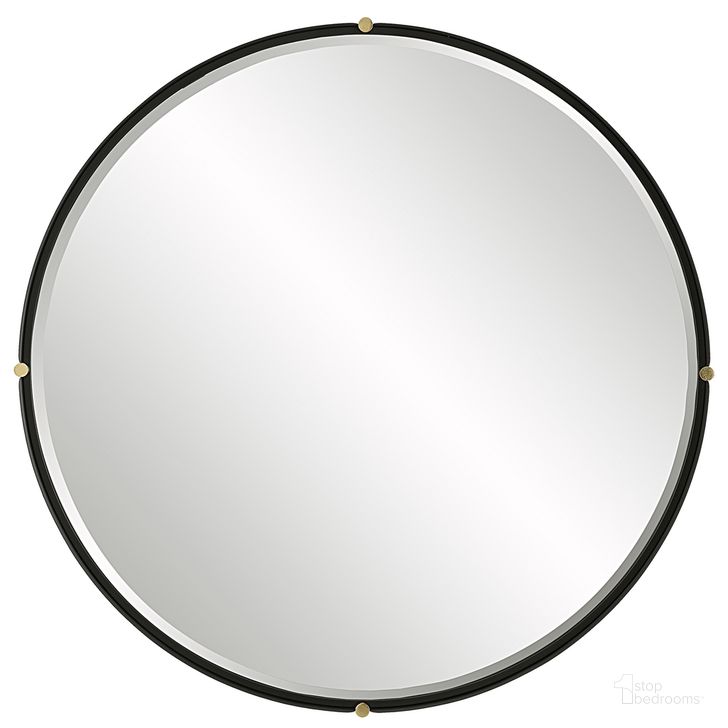 The appearance of Bonded Round Mirror In Black designed by Uttermost in the  interior design. This black piece of furniture  was selected by 1StopBedrooms from Bonded Collection to add a touch of cosiness and style into your home. Sku: 09939. Material: MDF. Product Type: Accent Mirror. Image1
