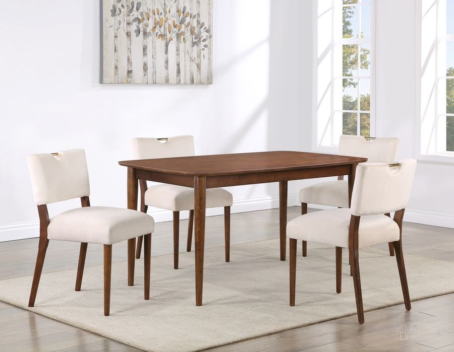 The appearance of Bonito Velvet 5 Piece Dining Set In Oatmeal designed by Comfort Pointe in the modern / contemporary interior design. This oatmeal piece of furniture  was selected by 1StopBedrooms from Bonito Collection to add a touch of cosiness and style into your home. Sku: 6510-059;6510-07;6510-07. Product Type: Dining Room Set. Material: Engineered Wood. Image1