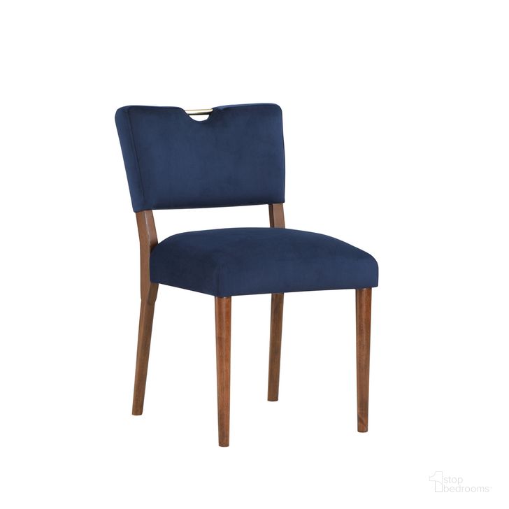 The appearance of Bonito Velvet Dining Chair Set of 2 In Navy Blue designed by Comfort Pointe in the modern / contemporary interior design. This navy blue piece of furniture  was selected by 1StopBedrooms from Bonito Collection to add a touch of cosiness and style into your home. Sku: 6510-10. Material: Wood. Product Type: Dining Chair. Image1