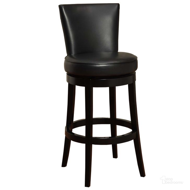 The appearance of Boston 26 Inch Counter Height Swivel Black Faux Leather and Black Wood Bar Stool designed by Armen Living in the modern / contemporary interior design. This black piece of furniture  was selected by 1StopBedrooms from Boston Collection to add a touch of cosiness and style into your home. Sku: LC4044BABL26. Material: Wood. Product Type: Barstool. Image1