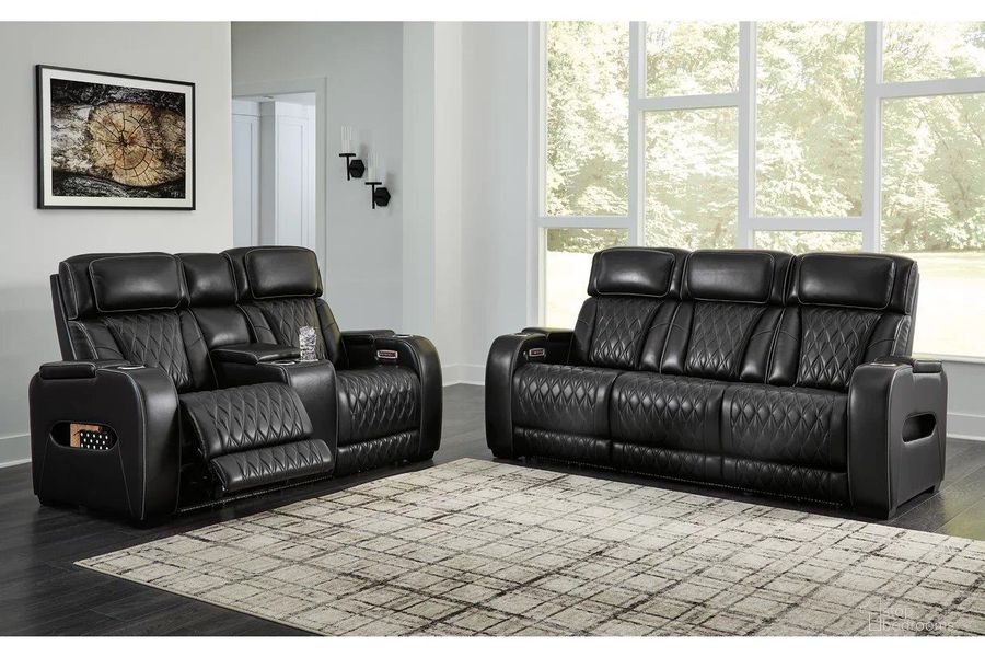The appearance of Boyington Power Reclining Living Room Set In Black designed by Signature Design by Ashley in the modern / contemporary interior design. This black piece of furniture  was selected by 1StopBedrooms from Boyington Collection to add a touch of cosiness and style into your home. Sku: U2710615;U2710618. Product Type: Living Room Set. Material: Leather Match. Image1