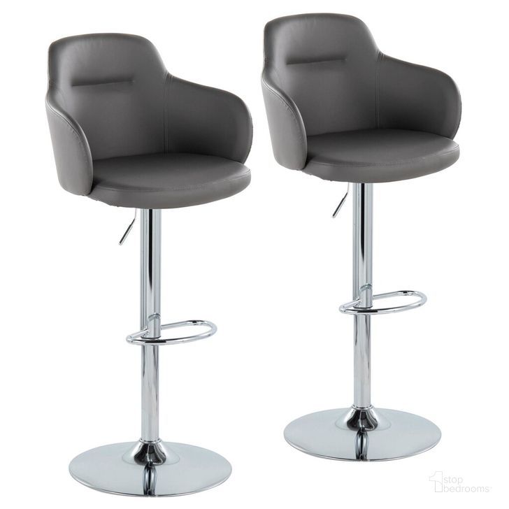 The appearance of Boyne Adjustable Barstool Set of 2 In Grey designed by Lumisource in the modern / contemporary interior design. This grey piece of furniture  was selected by 1StopBedrooms from Boyne Collection to add a touch of cosiness and style into your home. Sku: BS-BOYNEPU-OV2 CHRGY2. Material: Leather. Product Type: Barstool. Image1