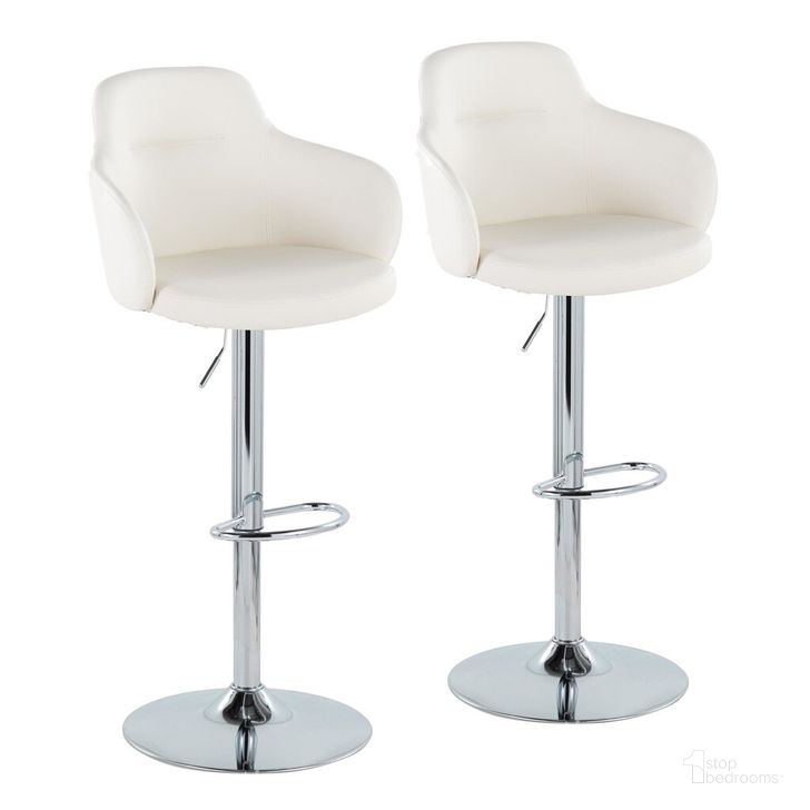 The appearance of Boyne Adjustable Barstool Set of 2 In White designed by Lumisource in the modern / contemporary interior design. This white piece of furniture  was selected by 1StopBedrooms from Boyne Collection to add a touch of cosiness and style into your home. Sku: BS-BOYNEPU-OV2 CHRW2. Material: Leather. Product Type: Barstool. Image1