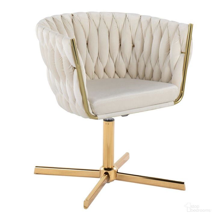 The appearance of Braided Renee Swivel Accent Chair In Gold and White designed by Lumisource in the modern / contemporary interior design. This gold and white piece of furniture  was selected by 1StopBedrooms from Renee Collection to add a touch of cosiness and style into your home. Sku: CHR-BRDRENEEV-XPED1 AUW1. Material: Metal. Product Type: Swivel Chair. Image1