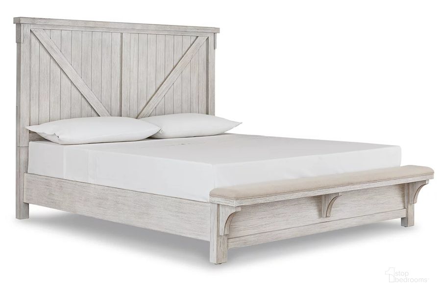 The appearance of Brashland King Panel Bed In White designed by Signature Design by Ashley in the transitional interior design. This white piece of furniture  was selected by 1StopBedrooms from Brashland Collection to add a touch of cosiness and style into your home. Sku: B740-156;B740-158;B740-97. Bed Type: Panel Bed. Material: Wood. Product Type: Panel Bed. Bed Size: King. Image1