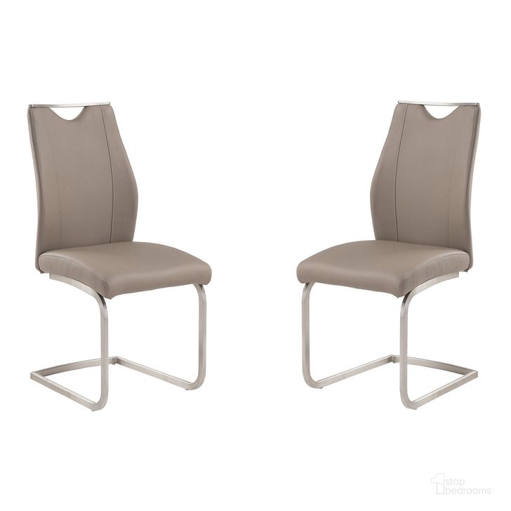The appearance of Bravo Contemporary Dining Chair Set of 2 In Coffee Faux Leather and Brushed Stainless Steel Finish designed by Armen Living in the modern / contemporary interior design. This coffee piece of furniture  was selected by 1StopBedrooms from Bravo Collection to add a touch of cosiness and style into your home. Sku: LCBRSICF. Product Type: Dining Chair. Material: Stainless Steel. Image1