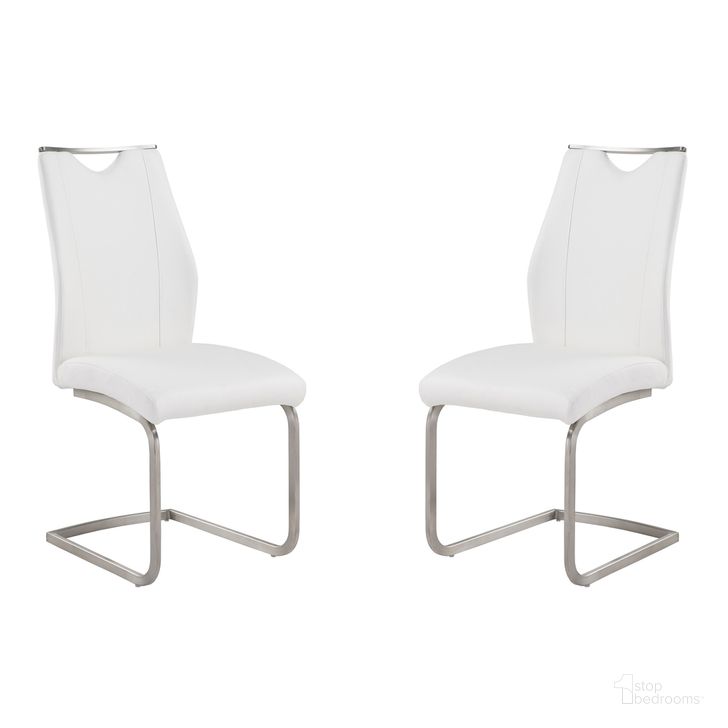 The appearance of Bravo Contemporary Dining Chair Set of 2 In White Faux Leather and Brushed Stainless Steel Finish designed by Armen Living in the modern / contemporary interior design. This white piece of furniture  was selected by 1StopBedrooms from Bravo Collection to add a touch of cosiness and style into your home. Sku: LCBRSIWH. Product Type: Dining Chair. Material: Stainless Steel.
