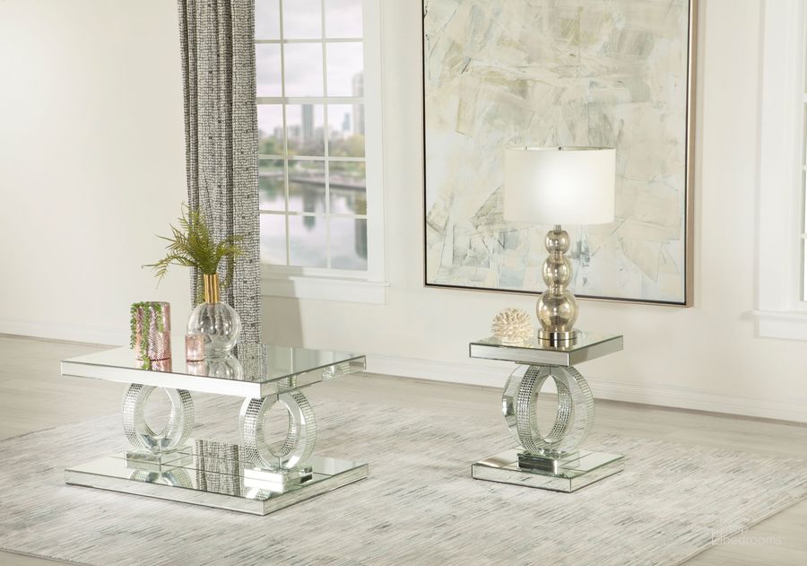 The appearance of Breena Mirror Occasional Table Set designed by Coaster in the transitional interior design. This silver piece of furniture  was selected by 1StopBedrooms from Breena Collection to add a touch of cosiness and style into your home. Sku: 753278B1;753278B2;753277. Material: Glass. Product Type: Occasional Table Set. Image1