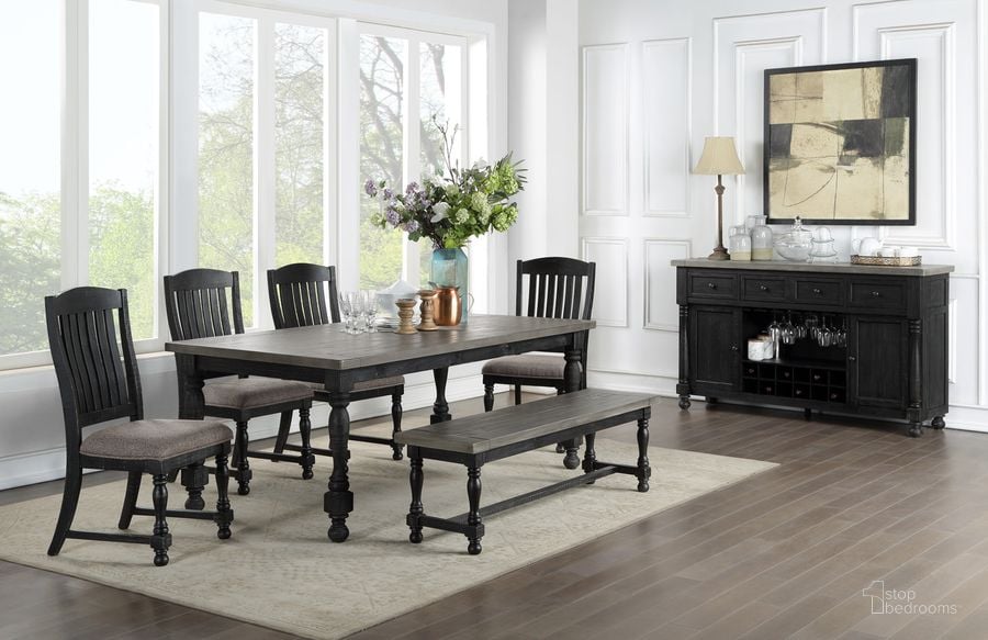 The appearance of Brenham Distressed Gray and Weathered Washed Black Rectangular Dining Room Set designed by Avalon Furniture in the traditional interior design. This gray and black piece of furniture  was selected by 1StopBedrooms from Brenham Collection to add a touch of cosiness and style into your home. Sku: D00511 DT;D00511 DC. Product Type: Dining Room Set. Material: Solid Pine. Image1