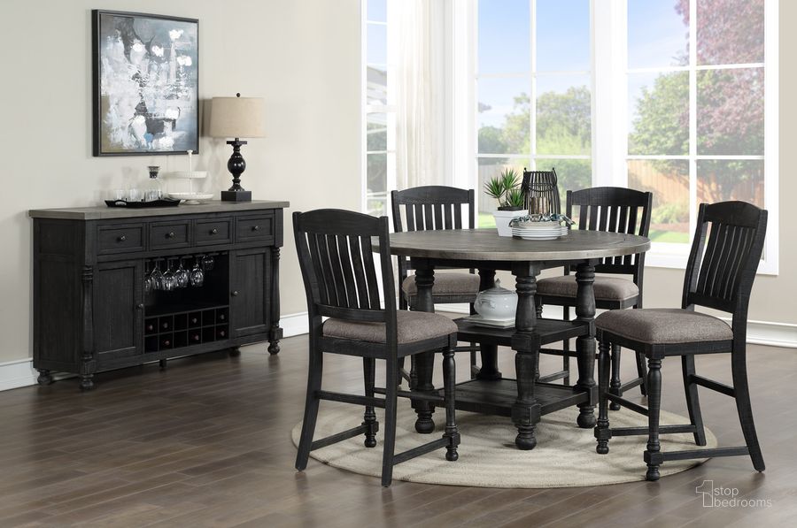 The appearance of Brenham Distressed Gray and Weathered Washed Black Round Counter Height Dining Room Set designed by Avalon Furniture in the traditional interior design. This gray and black piece of furniture  was selected by 1StopBedrooms from Brenham Collection to add a touch of cosiness and style into your home. Sku: D00511 GT;D00511 GC. Product Type: Dining Room Set. Material: Solid Pine. Image1