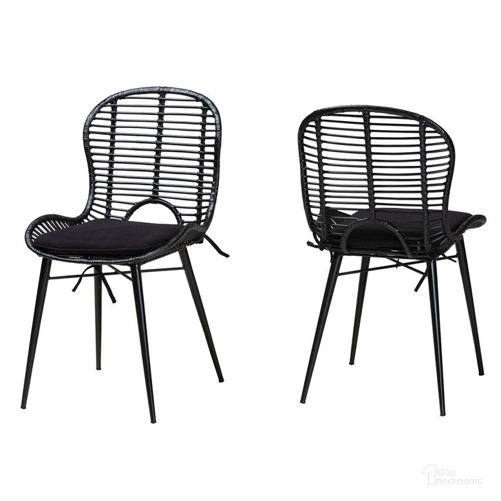 The appearance of Brenna Rattan and Metal Dining Chair Set of 2 In Black designed by Baxton Studio in the bohemian interior design. This black piece of furniture  was selected by 1StopBedrooms from Brenna Collection to add a touch of cosiness and style into your home. Sku: Bianca-Black Rattan-DC. Material: Metal. Product Type: Dining Chair. Image1