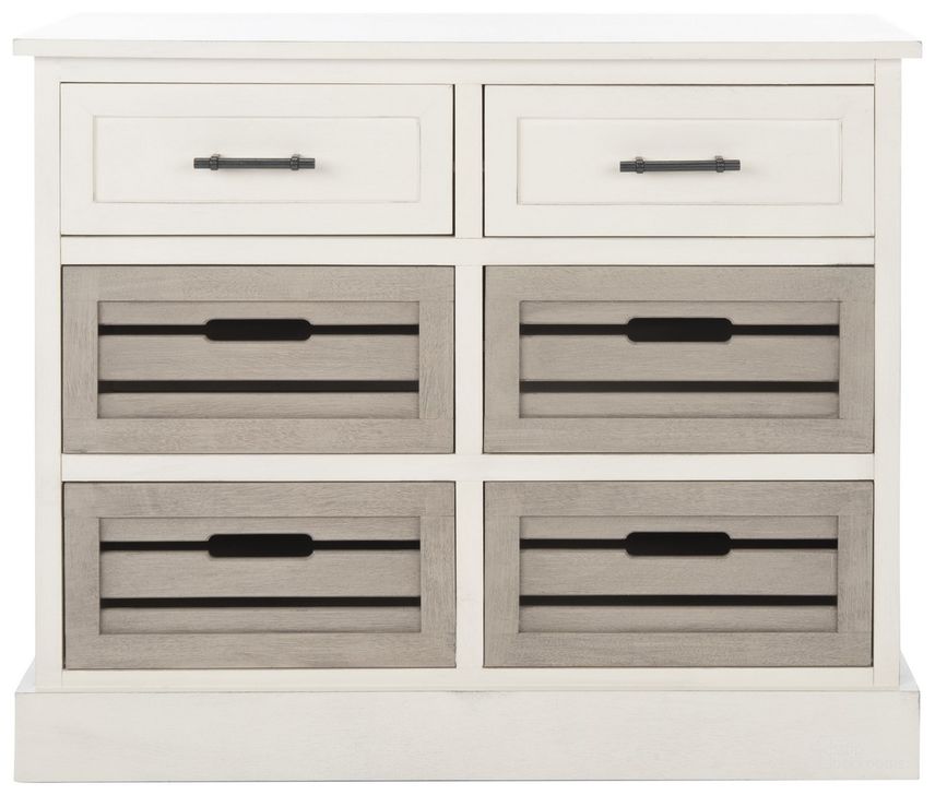 The appearance of Briar Removable 6 Drawer Storage Chest in Distressed White STG5701A designed by Safavieh in the country / farmhouse interior design. This distressed white piece of furniture  was selected by 1StopBedrooms from Briar Collection to add a touch of cosiness and style into your home. Sku: STG5701A. Material: Wood. Product Type: Chest. Image1