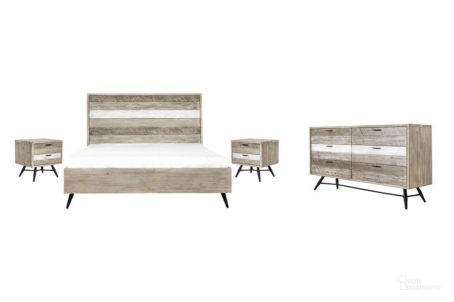 The appearance of Bridges 4-Piece King Bedroom Set In Two-Tone Acacia Wood designed by Armen Living in the modern / contemporary interior design. This natural piece of furniture  was selected by 1StopBedrooms from Bridges Collection to add a touch of cosiness and style into your home. Sku: LCBRBDGRKGBX1;LCBRBDGRKGBX2;LCBRBDGRKGBX3;LCBRBDGRKGBX4;LCBRLAGR;LCBRLAGR;LCBRDRGR. Material: Wood. Product Type: Bedroom Set. Bed Size: King. Image1