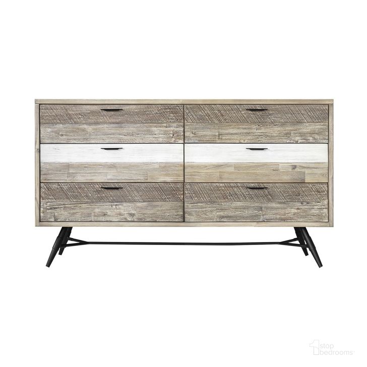 The appearance of Bridges 6 Drawer Dresser In Two Tone Acacia Wood designed by Armen Living in the modern / contemporary interior design. This two-tone gray piece of furniture  was selected by 1StopBedrooms from Bridges Collection to add a touch of cosiness and style into your home. Sku: LCBRDRGR. Material: Wood. Product Type: Dresser. Image1
