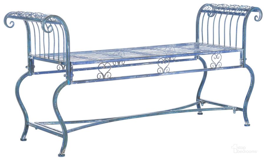 The appearance of Brielle Bench in Antique Blue designed by Safavieh in the modern / contemporary interior design. This antique blue piece of furniture  was selected by 1StopBedrooms from Brielle Collection to add a touch of cosiness and style into your home. Sku: PAT5004C. Material: Metal. Product Type: Outdoor Bench. Image1
