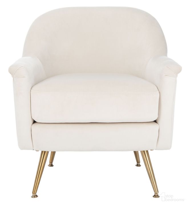 The appearance of Brienne Ivory and Brass Mid Century Arm Chair designed by Safavieh in the rustic / southwestern interior design. This ivory piece of furniture  was selected by 1StopBedrooms from Brienne Collection to add a touch of cosiness and style into your home. Sku: ACH4506A. Product Type: Accent Chair. Material: Stainless Steel. Image1