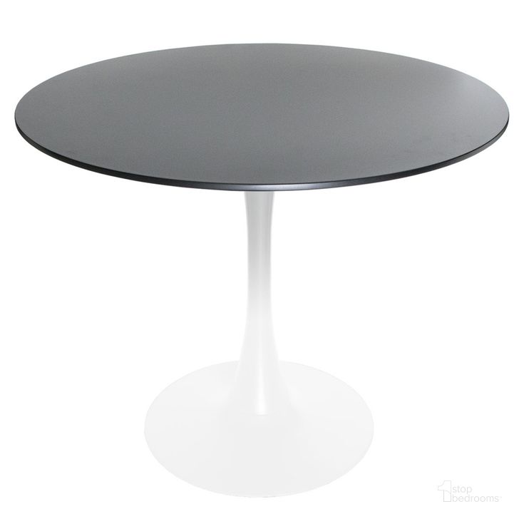 The appearance of Bristol Round Dining Table with A 31 Inch Wood Top and Iron Pedestal Base In White/Black designed by LeisureMod in the transitional interior design. This white/black piece of furniture  was selected by 1StopBedrooms from Bristol Collection to add a touch of cosiness and style into your home. Sku: BTW-31BL. Product Type: Dining Table. Material: MDF. Size: 31". Image1