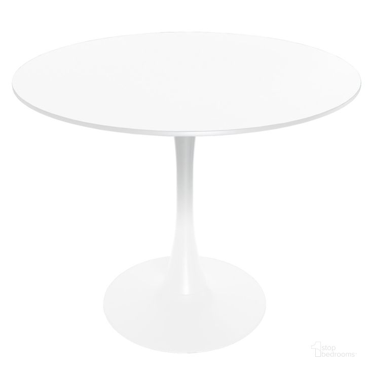 The appearance of Bristol Round Dining Table with A 31 Inch Wood Top and Iron Pedestal Base In White designed by LeisureMod in the transitional interior design. This white piece of furniture  was selected by 1StopBedrooms from Bristol Collection to add a touch of cosiness and style into your home. Sku: BTW-31W. Product Type: Dining Table. Material: MDF. Size: 31". Image1