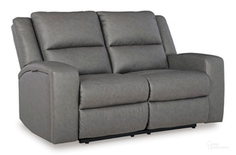 The appearance of Brixworth Reclining Loveseat In Slate designed by Signature Design by Ashley in the modern / contemporary interior design. This slate piece of furniture  was selected by 1StopBedrooms from Brixworth Collection to add a touch of cosiness and style into your home. Sku: 6910686. Material: Fabric. Product Type: Reclining Loveseat.