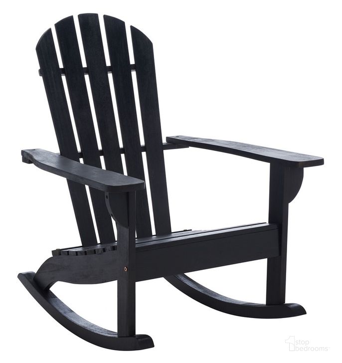 The appearance of Brizio Adirondack Rocking Chair in Black designed by Safavieh in the traditional interior design. This black piece of furniture  was selected by 1StopBedrooms from Brizio Collection to add a touch of cosiness and style into your home. Sku: PAT7042D. Material: Wood. Product Type: Outdoor Chair. Image1