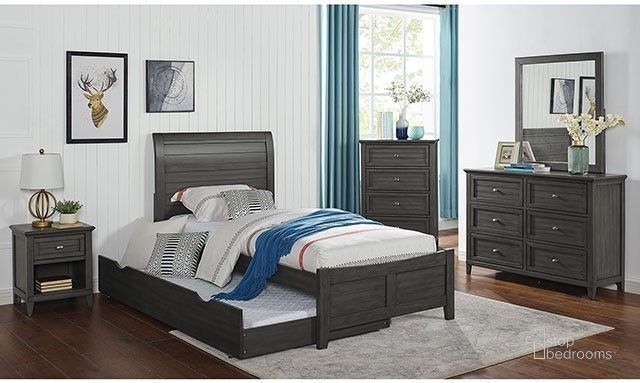 The appearance of Brogan Gray Youth Panel Bedroom Set designed by Furniture of America in the transitional interior design. This gray piece of furniture  was selected by 1StopBedrooms from Brogan Collection to add a touch of cosiness and style into your home. Sku: CM7517GY-T-HB;CM7517GY-T-FB;CM7517GY-T-R;CM7517GY-N. Material: Wood. Product Type: Bedroom Set. Bed Size: Twin. Image1