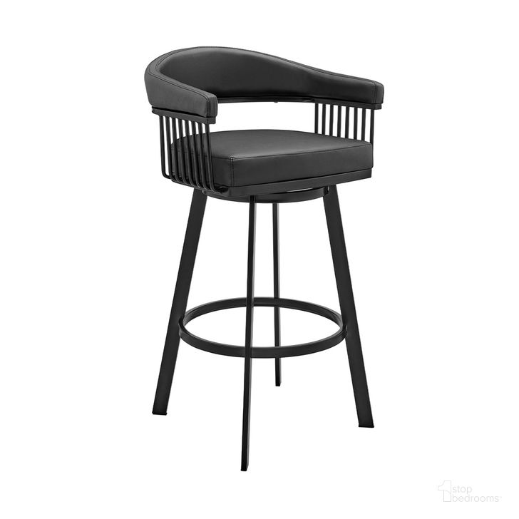 The appearance of Bronson 25 Inch Counter Height Swivel Bar Stool In Black Finish and Black Faux Leather designed by Armen Living in the modern / contemporary interior design. This black piece of furniture  was selected by 1StopBedrooms from Bronson Collection to add a touch of cosiness and style into your home. Sku: 721535761845. Product Type: Barstool. Material: Stainless Steel. Image1