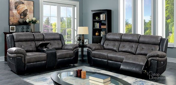 The appearance of Brookdale Gray And Black Power Reclining Living Room Set designed by Furniture of America in the transitional interior design. This black and gray piece of furniture  was selected by 1StopBedrooms from Brookdale Collection to add a touch of cosiness and style into your home. Sku: CM6217GY-SF;CM6217GY-LV. Material: Wood. Product Type: Living Room Set. Image1