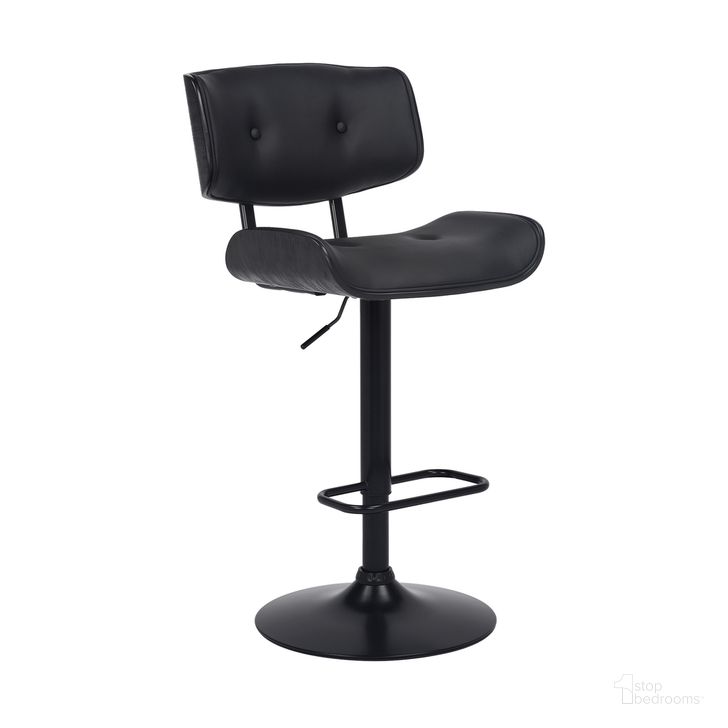 The appearance of Brooklyn Adjustable Swivel Black Faux Leather and Black Wood Bar Stool with Black Base designed by Armen Living in the transitional interior design. This black piece of furniture  was selected by 1StopBedrooms from Brooklyn Collection to add a touch of cosiness and style into your home. Sku: LCBRBABLBL. Material: Wood. Product Type: Barstool. Image1