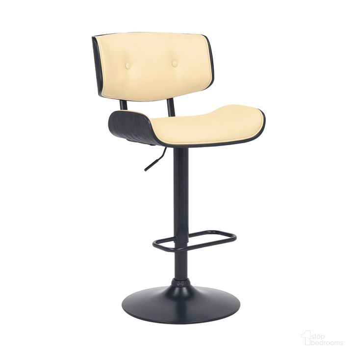 The appearance of Brooklyn Adjustable Swivel Cream Faux Leather and Black Wood Bar Stool with Black Base designed by Armen Living in the transitional interior design. This cream piece of furniture  was selected by 1StopBedrooms from Brooklyn Collection to add a touch of cosiness and style into your home. Sku: LCBRBABLCR. Material: Wood. Product Type: Barstool. Image1