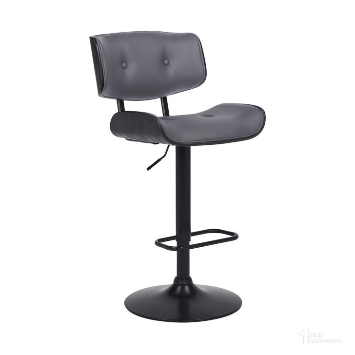 The appearance of Brooklyn Adjustable Swivel Gray Faux Leather and Black Wood Bar Stool with Black Base designed by Armen Living in the transitional interior design. This gray piece of furniture  was selected by 1StopBedrooms from Brooklyn Collection to add a touch of cosiness and style into your home. Sku: LCBRBABLGR. Material: Wood. Product Type: Barstool. Image1