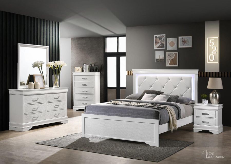 The appearance of Brooklyn King Bed In White designed by Galaxy Home Furnishings in the modern / contemporary interior design. This white piece of furniture  was selected by 1StopBedrooms from Brooklyn Collection to add a touch of cosiness and style into your home. Sku: 733569274345. Bed Type: Platform Bed. Material: Wood. Product Type: Platform Bed. Bed Size: King. Image1