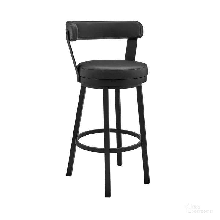 The appearance of Bryant 26 Inch Counter Height Swivel Bar Stool In Black Finish and Black Faux Leather designed by Armen Living in the modern / contemporary interior design. This black piece of furniture  was selected by 1StopBedrooms from Bryant Collection to add a touch of cosiness and style into your home. Sku: LCBYBABLBL26. Product Type: Barstool. Material: Iron. Image1